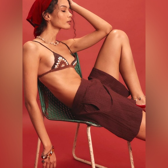 NWT Free People Pucker Chocolate Fondant Check Wrap Shorts Tie-Waist Shorts - Picture 7 of 8